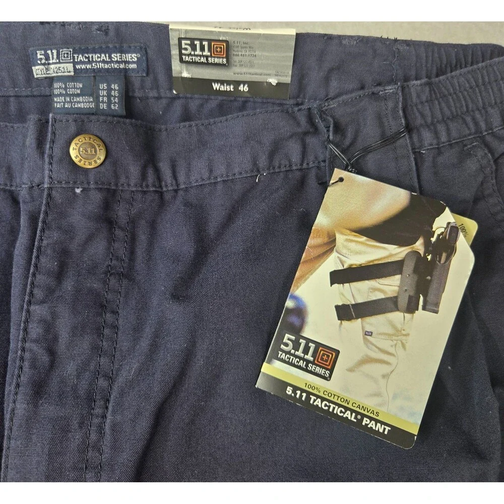 5.11 Tactical Series Cargo Pants Navy Blue Waist 46 Unhemmed Cotton Canvas NWT
